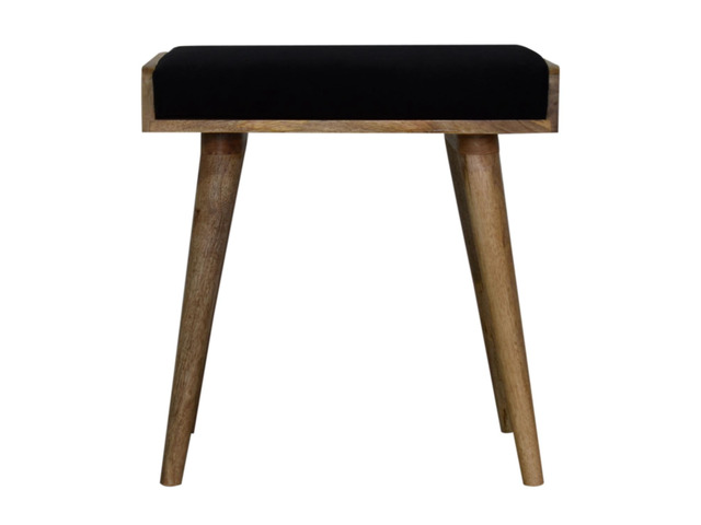 Black Upholstered Velvet Tray Style Footstool, Light Brown