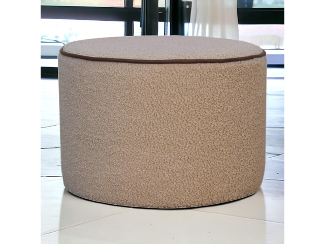 Serenity Large Round Footstool, Upholstered, Beige