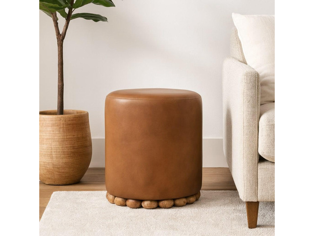 Solid Wood Bola Leather Stool