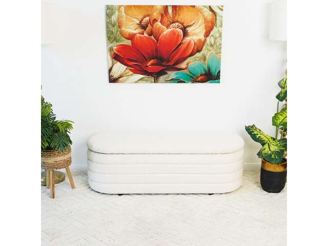 Cabana White Boucle Bench w/Storage