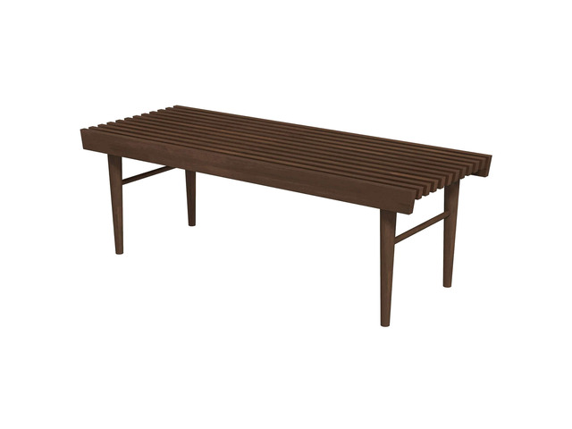 Mia Mid Century Modern Solid Wood Bench with Natural Walnut Stain Finish 15.5'' H x 47.2'' W x 18.1'' D for Living Room, Hallway, Bedroom, Bathroom