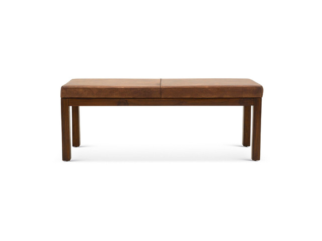Austin Antique Tan Leather Bench with Lines