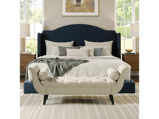 Alma Tufted Flared Arm Entryway Bench Taupe Polyester
