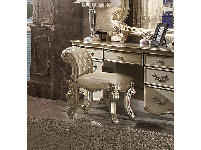 Vendome Fabric, Gold Patina & Bone Finish Vanity Stool