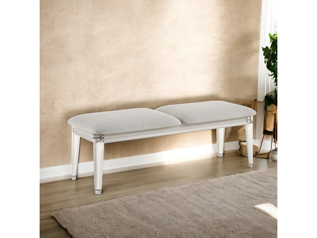 Laveda Light Gray Boucle & Pearl White Finish Bench