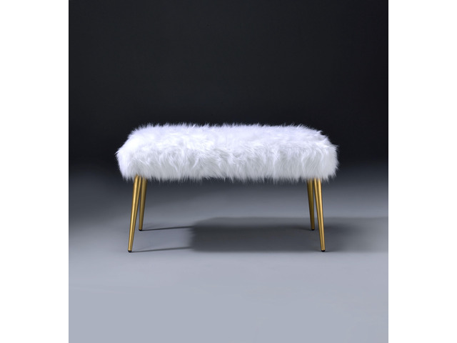 Bagley II White Faux Fur & Gold Finish Bench