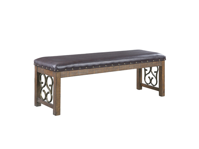 Raphaela Black Synthetic Leather & Weathered Cherry Finish Bench