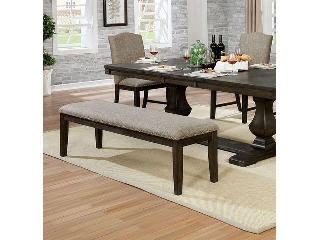 Transitional Modern Style Espresso Frame 1pc Bench Padded Seat Back Nailhead Trim Warm Gray Fabric