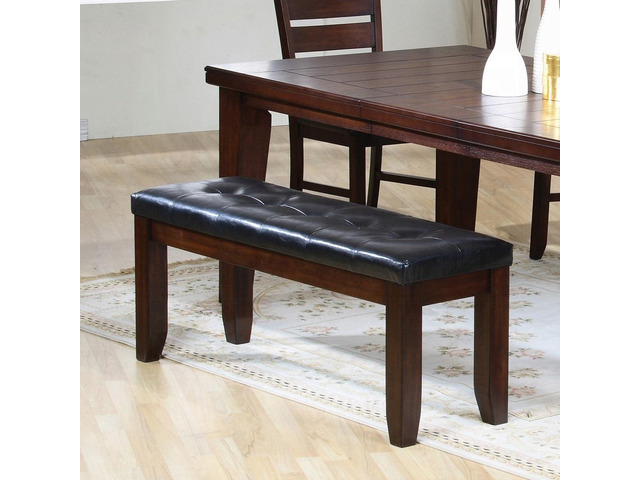 Cherry Finish Dining Bench 1pc Upholstered PU Seat Cushion Tufted Detail Wooden Dining Room Furniture