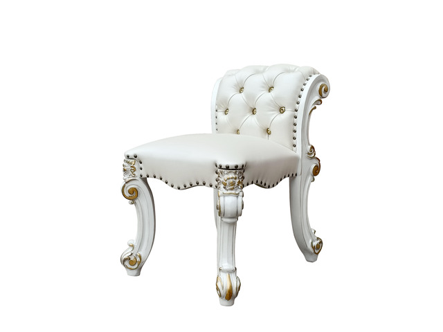Vendome Beige Synthetic Leather & Antique Pearl Finish Vanity Stool