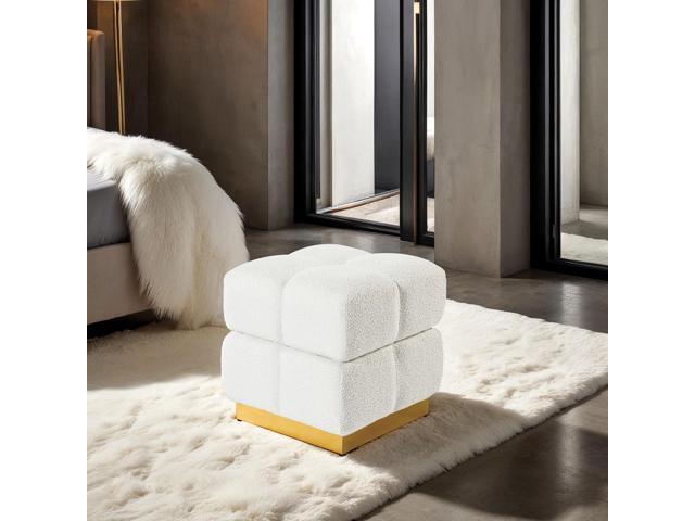 Contemporary Style Square Storage Stool Beige Finish Biscuit Tufting Storage Compartment Primary Living Room