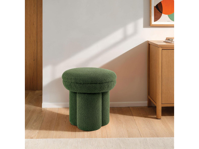 Round Top Accent Chair Pedestal Base Mushroom Design Stool Contemporary Green Finish Primary Living Room