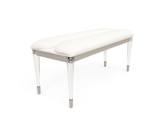 Contemporary Silver 1pc Bench Acrylic Legs Engineered Wood Bedroom Furniture Upholstered Seat Bench