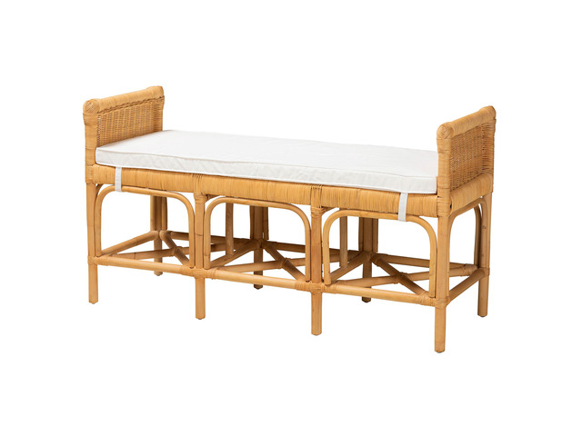 Modern Bohemian Natural Brown Rattan Bench