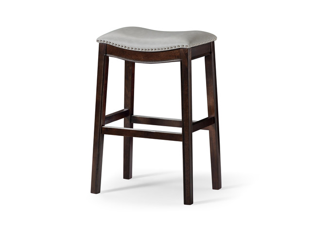 31in. H Bar-Height Wood Barstool with Gray Faux-Leather Seat, 1PC