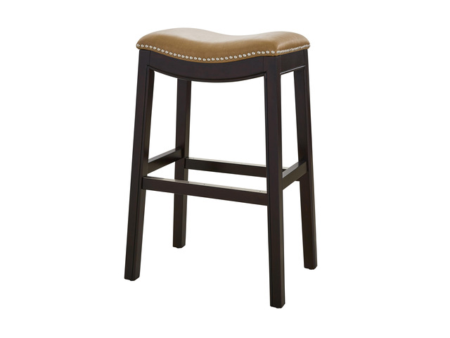 31in. H Bar-Height Wood Barstool with Tan Faux-Leather Seat, 1PC