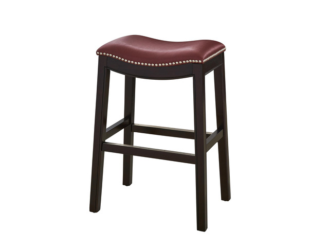 26in. H Counter-Height Wood Barstool with Red Faux-Leather Seat, 1PC