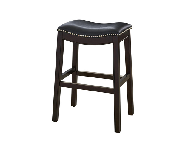 26in. H Counter-Height Wood Barstool with Black Faux-Leather Seat, 1PC