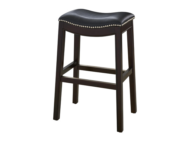 31in. H Bar-Height Wood Barstool with Black Faux-Leather Seat, 1PC