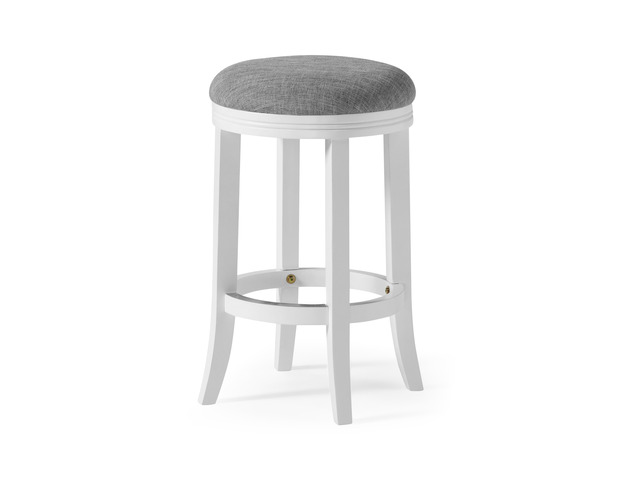 26in. Counter-Height Wood Backless Barstool with Upholstered Gray Swivel Seat, White Frame, 1PC