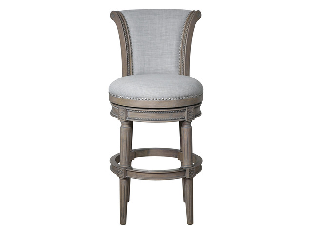 31in. Wood Bar-Height Swivel Barstool with High-Back, Weathered Gray, 1PC