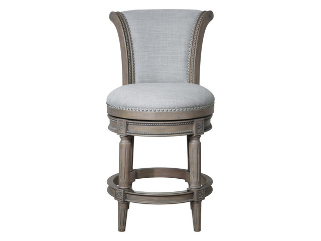 26in. Wood Counter-Height Swivel Barstool with High-Back, Weathered Gray, 1PC