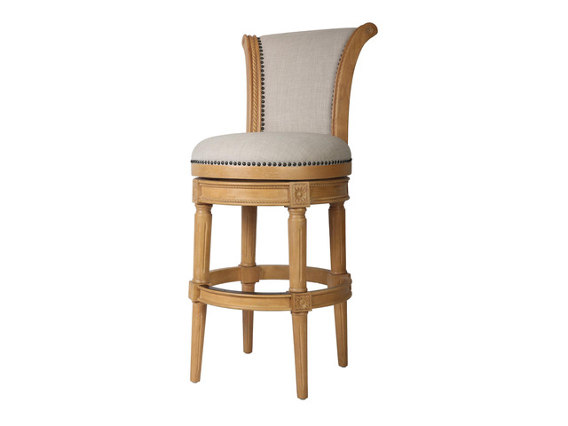 31in. Wood Bar-Height Swivel Barstool with High-Back, Weathered Natural, 1PC