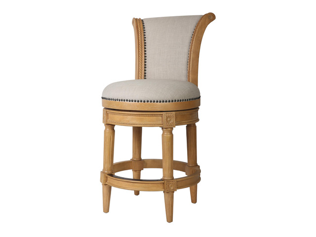 26in. Wood Counter-Height Swivel Barstool with High-Back, Weathered Natural, 1PC