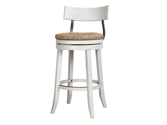 31' Wood Bar-Height Bar Stool with Natural Seagrass Seat, Reclaimed White, 1PC