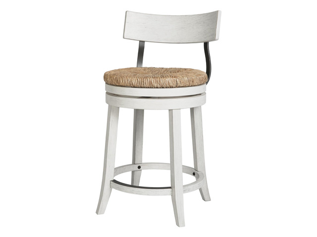 26' Wood Counter-Height Bar Stool with Natural Seagrass Seat, Reclaimed White, 1PC