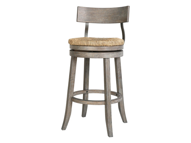 31' Wood Bar-Height Bar Stool with Natural Seagrass Seat, Reclaimed Gray, 1PC