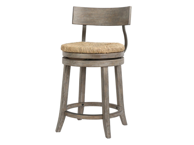 26' Wood Counter-Height Bar Stool with Natural Seagrass Seat, Reclaimed Gray, 1PC