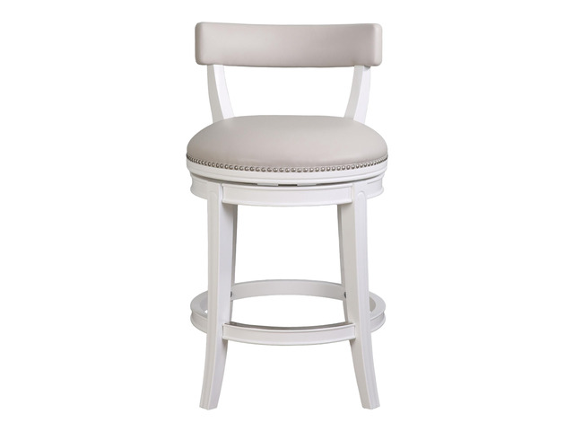 26' Counter-Height Bar Stool, White Wood with Gray Faux Leather Seat and Back, 1PC
