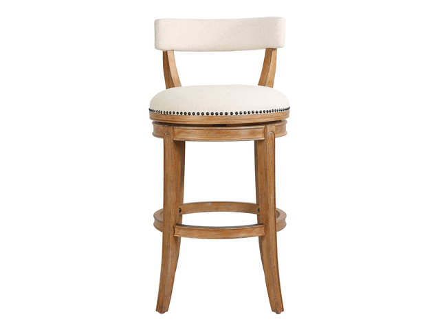 31' Bar Stool, Pecan Finish with Linen Fabric Seat and Back, 1PC