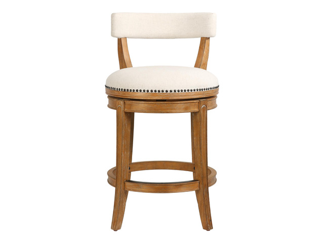 26' Counter-Height Bar Stool, Pecan Finish with Linen Fabric Seat and Back, 1PC