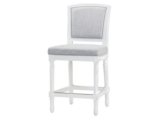 26' White Counter-Height Bar Stool with Gray Upholstered Seat and Back, 1PC