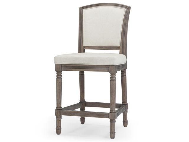 26' Weathered Gray Counter-Height Bar Stool with Gray Upholstered Seat and Back, 1PC