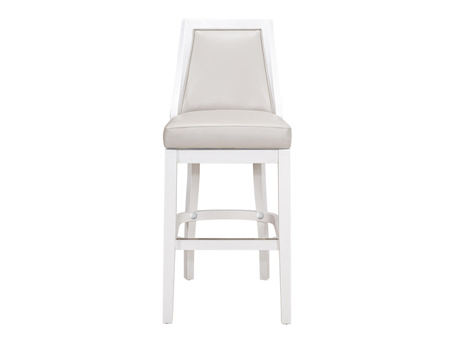 Swivel 31'H Bar Stool with Tall Back, White with Gray Faux-Leather Seat, 1PC