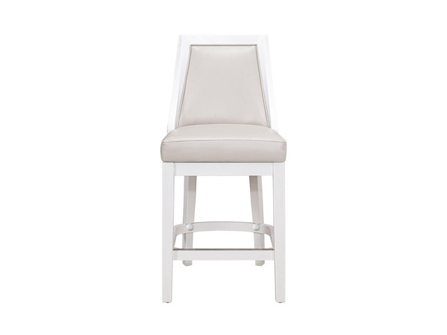 Swivel 26'H Counter-Height Bar Stool with Tall Back, White with Gray Faux-Leather Seat, 1PC