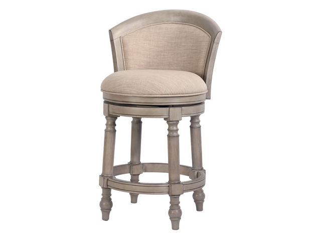 26' Wood Barrel-Back Counter-Height Bar Stool with Swivel and Upholstered Seat and Back, Uptown Gray with Beige Seat and Back, 1PC