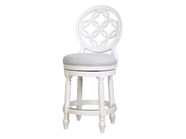 26' Wood Counter-Height Bar Stool with Back and Swivel Upholstered Seat, Farmhouse White, 1PC