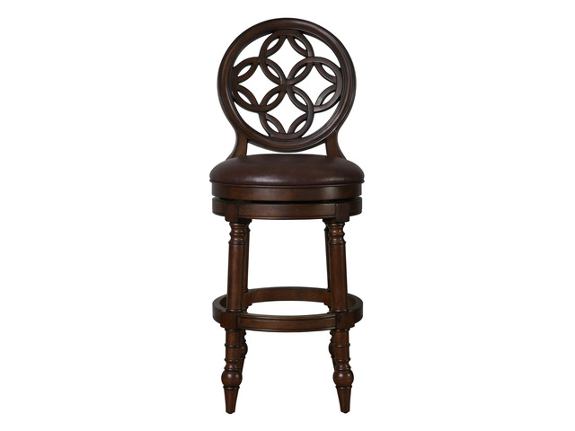 31' Wood Bar Stool with Back and Swivel Upholstered Seat, Distressed Walnut, 1PC