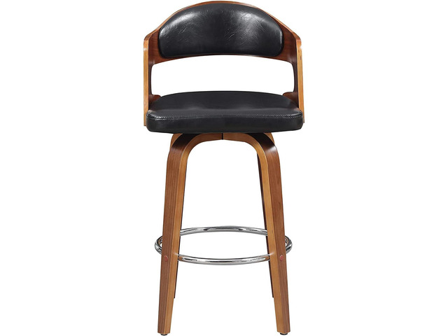 Wood and Faux Leather Black Mid-Century 27-Inch Counter Seat Height Swivel Barstool