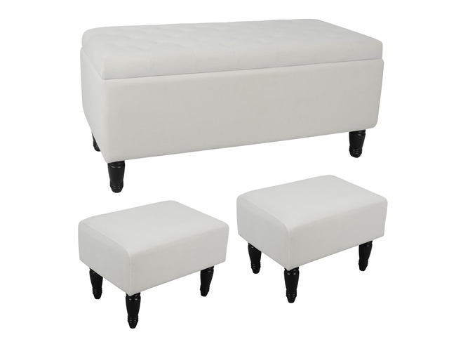 47'' Tufted Storage Ottoman Bench, Velvet End of Bed Bench with Nail Accent and Solid Wood Legs, for Living Room, Bedroom, Entryway, Taupe