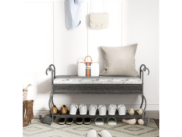 Shoe Rack Bench for Entryway, Industrial Bench, Rustic Shoe Rack for Small Spaces, Upholstered Entryway Bench, Multipurpose Entryway