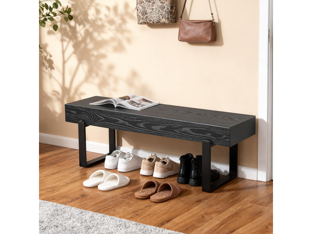 59' Wood Bench for Bedroom End of Bed, Farmhouse Indoor Kitchen Table Benches,Versatile Modern Shoe Bench for Entryway, Black
