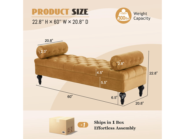 Modern Bedroom Bench,Bench for End of Bed,Velvet Upholstered Bench with 2 Detachable Pillows,Comfy Upholstered Footstool,Ottoman for Bedroom,Living...