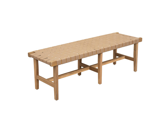 Stylish Acacia Wood Bedroom Bench with Woven PU Leather Seat