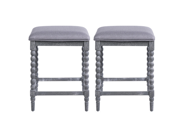 26''Counter Stools,Set of 2 with Upholstered Seat, Solid Acacia wood Frame, Foam-Padded Seat, Open Airy Design for Kitchen Island and Bar, Gray