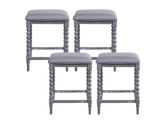 26''Counter Stools,Set of 4 with Upholstered Seat, Solid Acacia wood Frame, Foam-Padded Seat, Open Airy Design for Kitchen Island and Bar, Gray